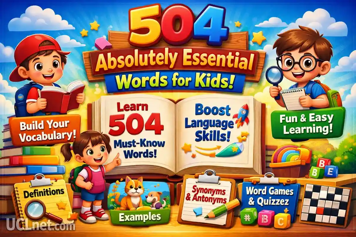 504 Essential Words Kids - UCLnet.com Colorful infographic teaching 504 absolutely essential words for kids - UCLnet.com