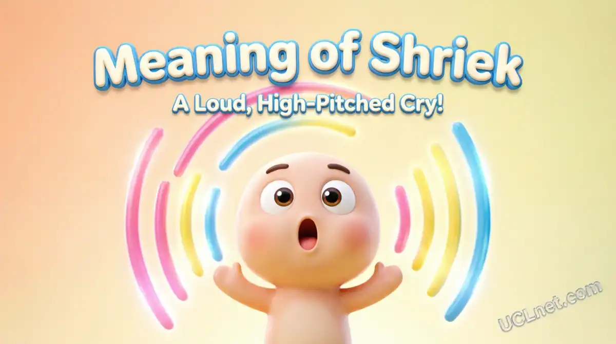 Cute 3D baby character demonstrating shriek meaning with colorful sound waves for kids education - UCLnet.com