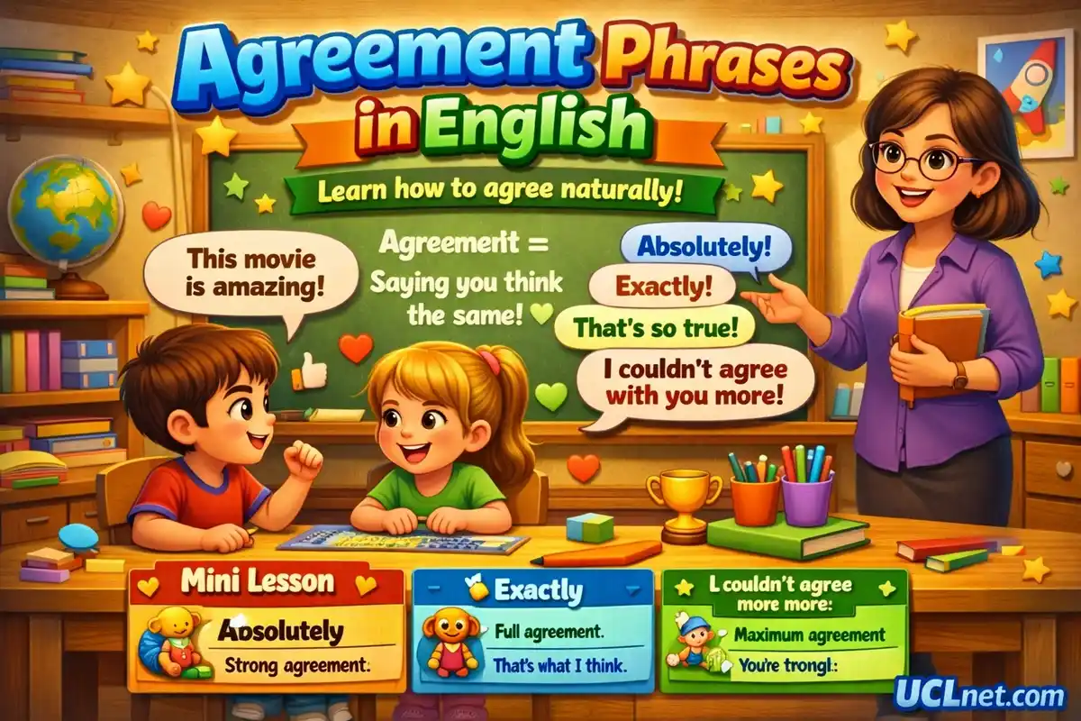 Agreement-phrases-in-English-Kids Two children happily agreeing with each other on a playground using Agreement phrases in English