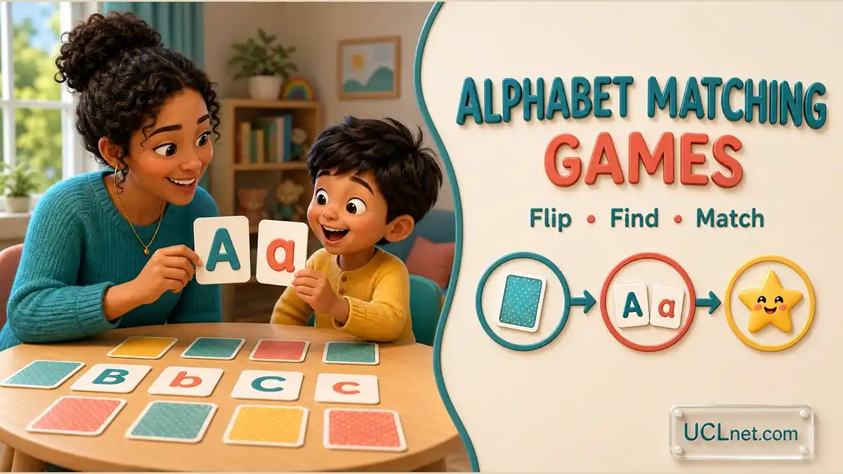 Educational infographic showing simple Alphabet Matching Games.