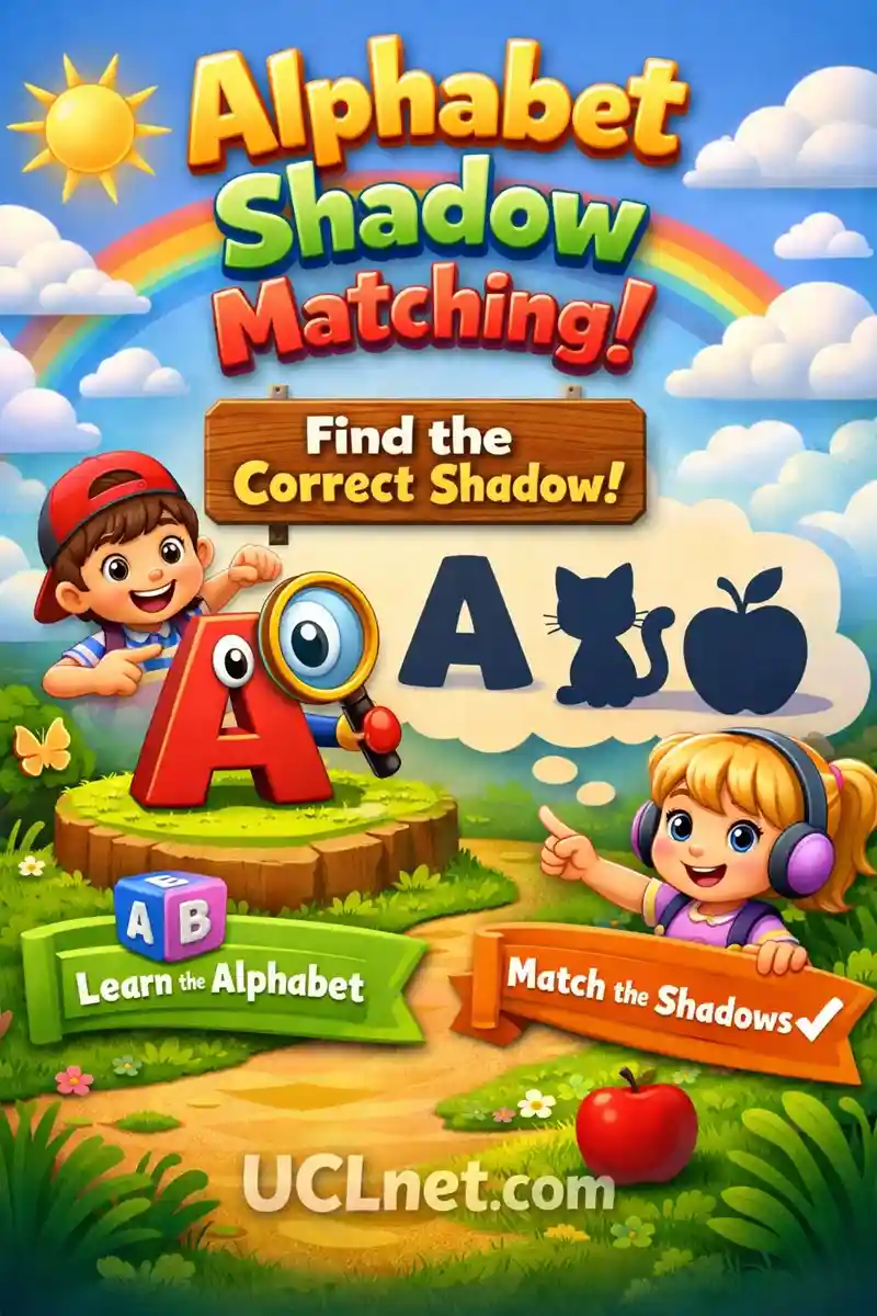 Colorful 3D alphabet shadow matching educational graphic for kids learning activity – UCLnet.com