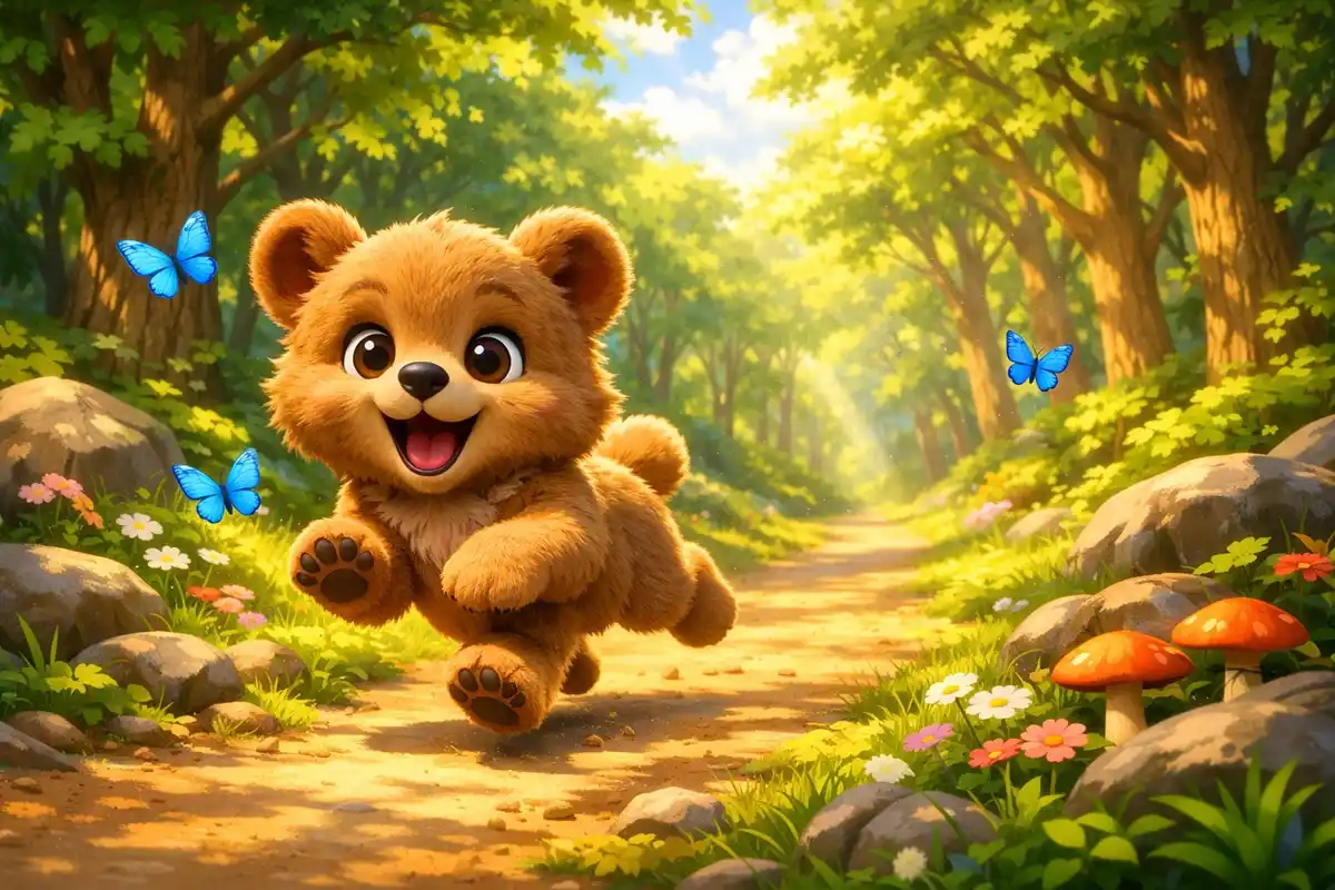 Leo runs into the woods to find the perfect flower gift for his mother Little Bear Cub Running Into Deep Woods - UCLnet.com