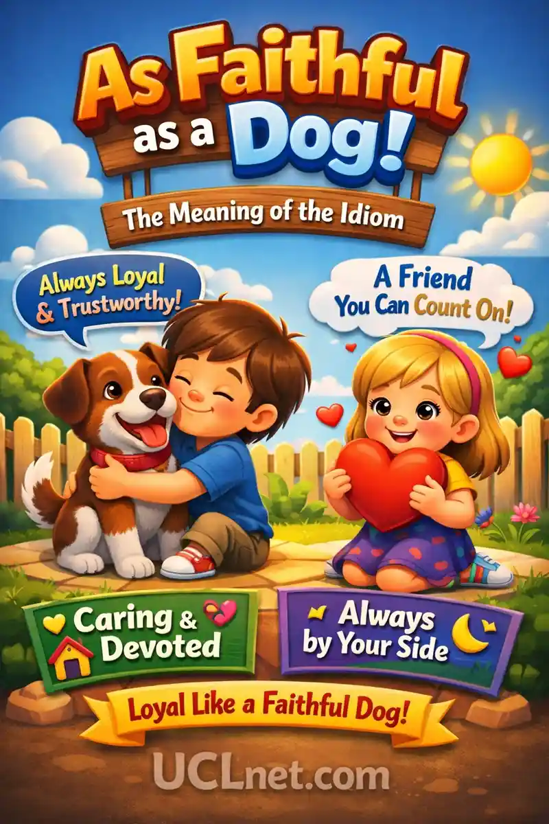3D kids infographic explaining the idiom “As Faithful as a Dog” with friendly visuals – UCLnet.com