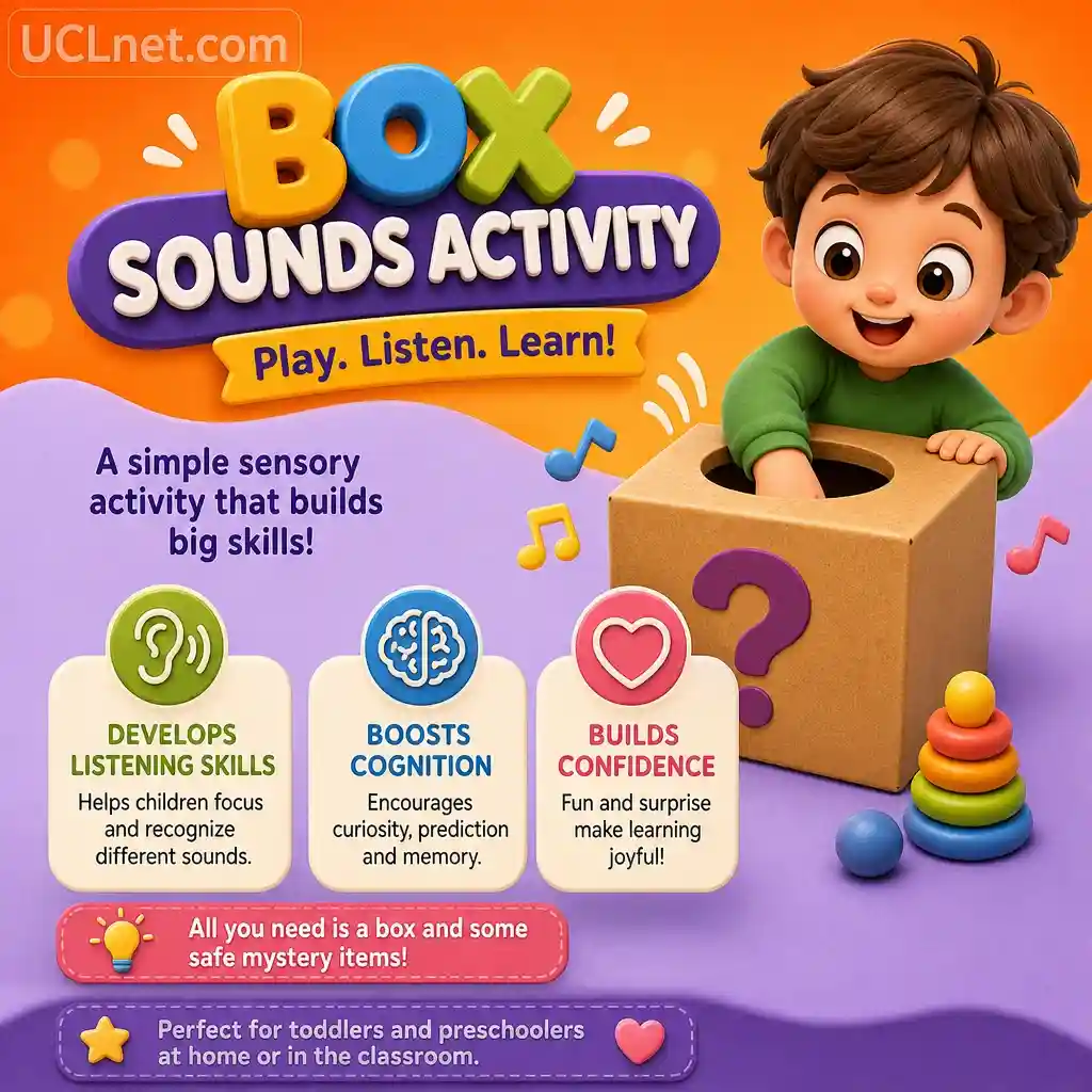 Box sounds activity mobile infographic – UCLnet.com Colorful 3D box‑sounds activity mobile infographic for kids with UCLnet.com branding – UCLnet.com