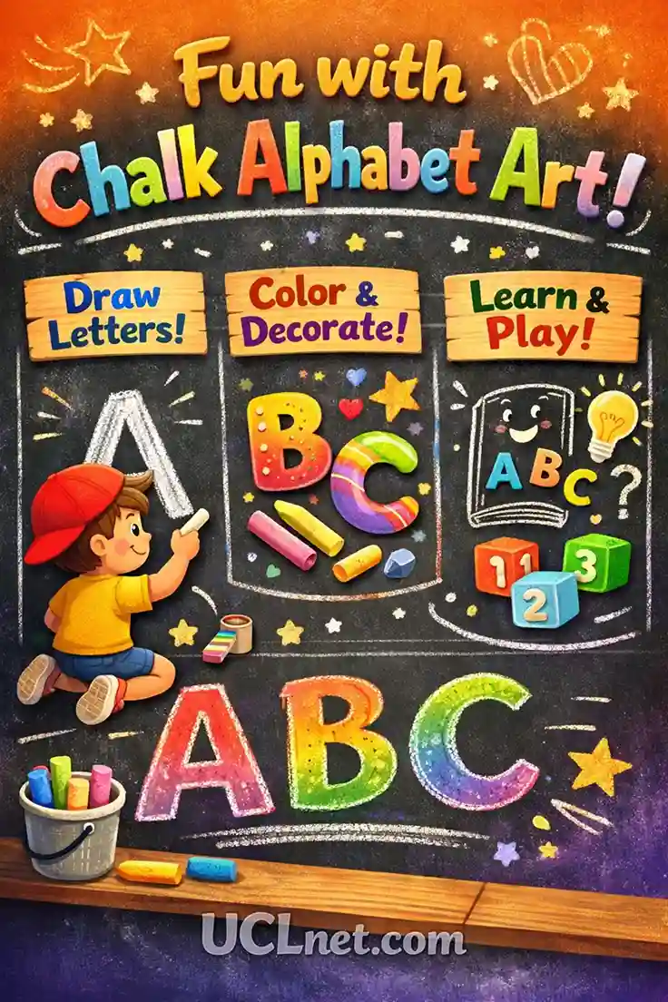 Colorful chalk alphabet activities infographic for kids learning on chalkboard – UCLnet.com