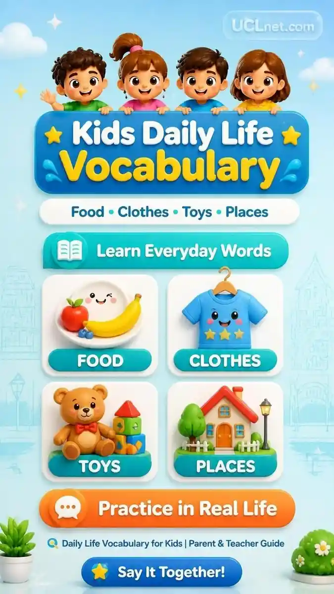 Kids Daily Life Vocabulary Fun Learning Guide - UCLnet.com 3D kids learning daily life vocabulary with teacher - house family food sleep play school weather time friends home - UCLnet.com