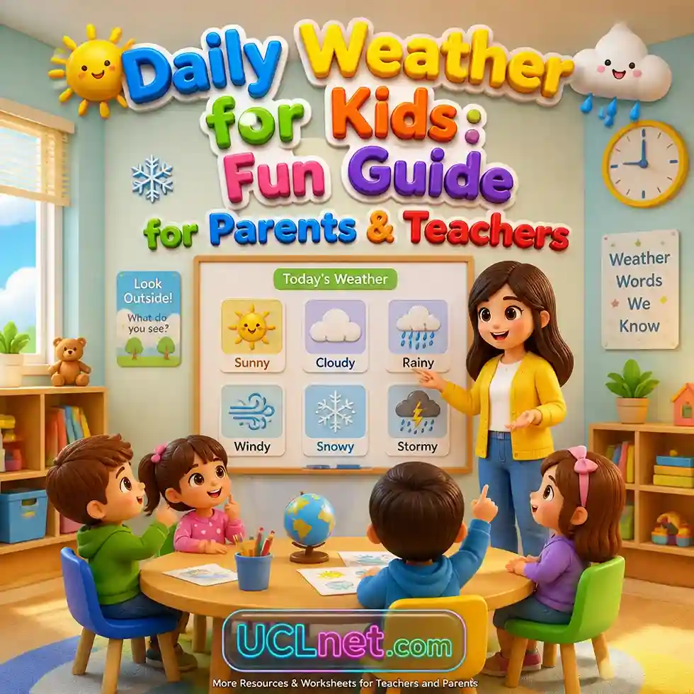 Daily weather learning infographic for kids – UCLnet.com Colorful 3D mobile classroom infographic teaching kids daily weather vocabulary with bright visuals – UCLnet.com
