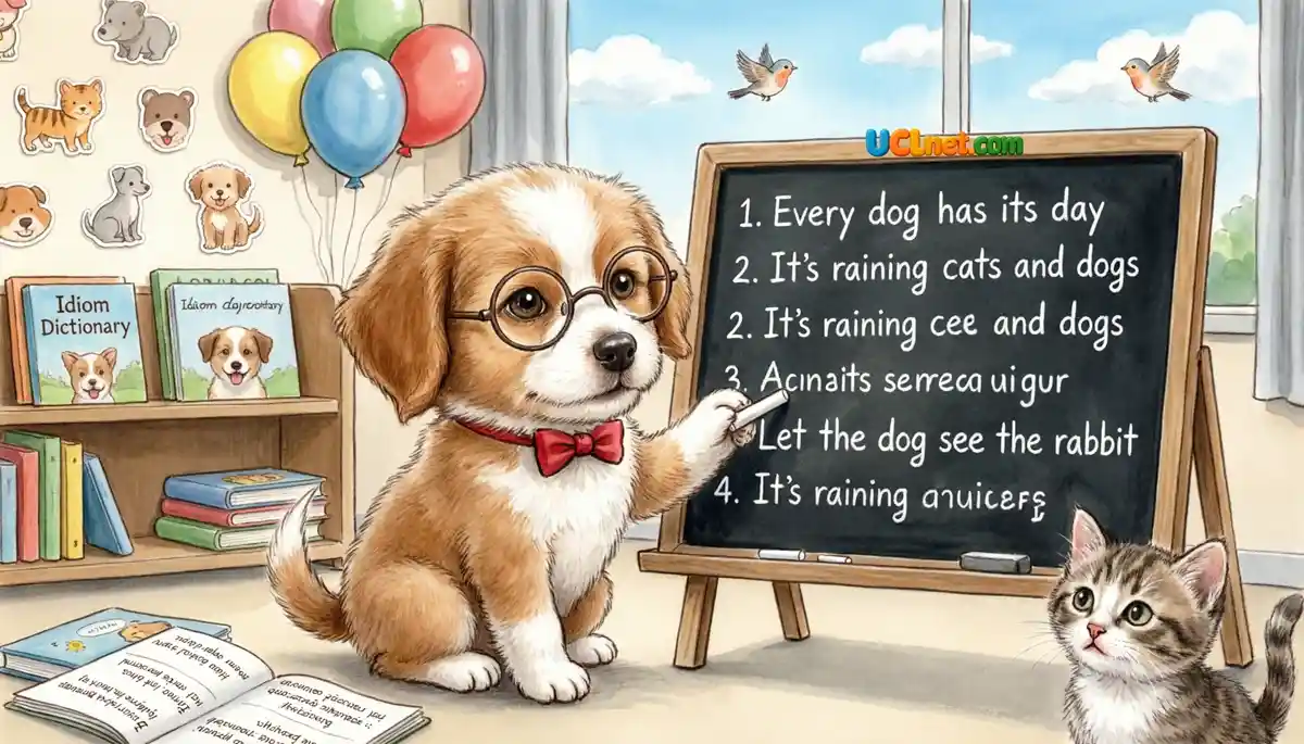 dog-idioms-grammar-worksheet-kids A dog teaching common dog idioms for kids to a cat - UCLnet.com