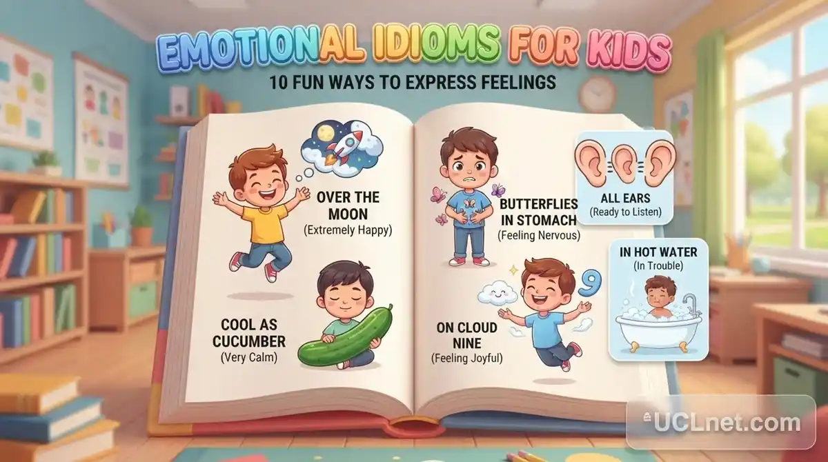 Emotional Idioms for Kids: A Simple Guide to Feelings | UCLnet.com Child-friendly 3D infographic about emotional idioms for kids | UCLnet.com