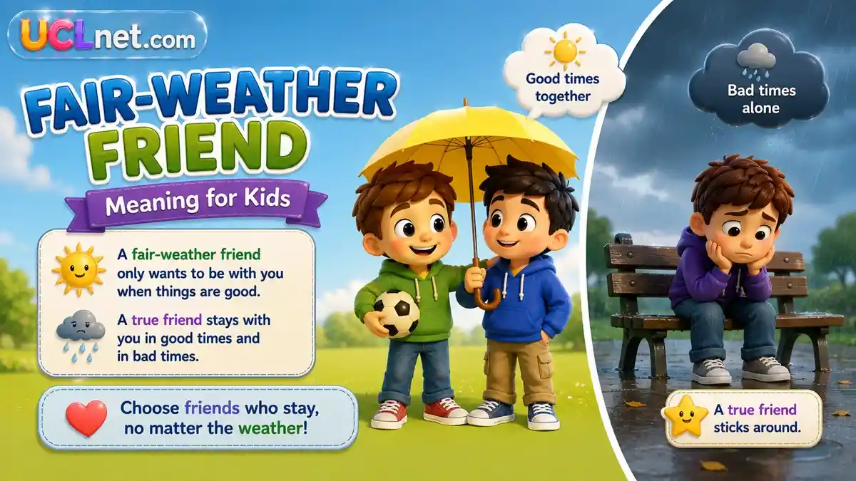 Fair-weather friend meaning for kids - UCLnet.com Fair-weather friend meaning for kids explained with a colorful educational friendship scene - UCLnet.com