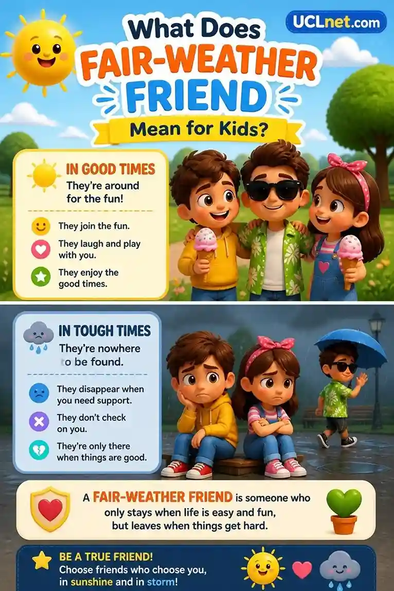 Fair-weather friend meaning for kids - UCLnet.com Fair-weather friend meaning for kids infographic - UCLnet.com