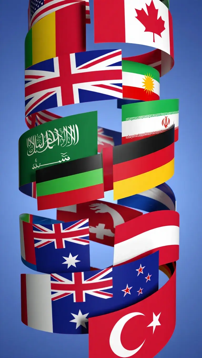 Flags of different countries that are shown for different languages.