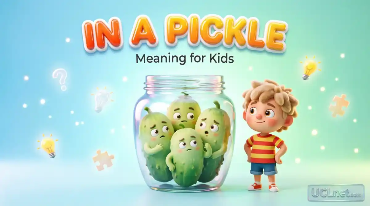 In a Pickle Idiom Meaning Kids - UCLnet.com Cute cartoon pickle jar illustration teaching English idiom in a pickle for kids - UCLnet.com