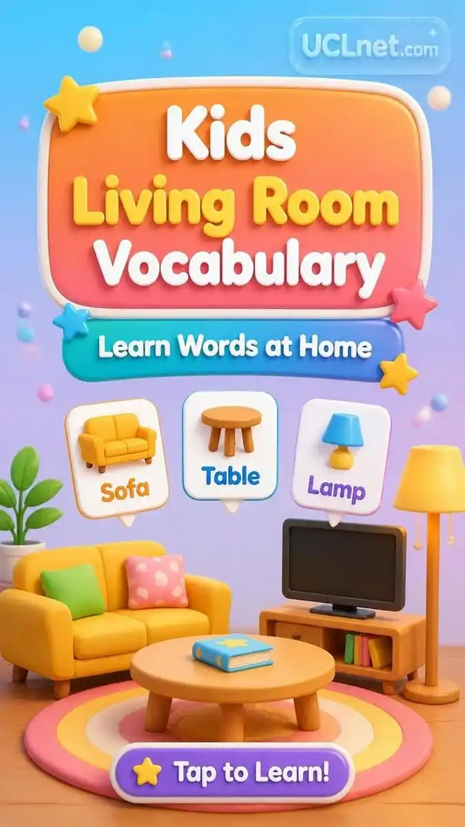 Kids-Living-Room-Vocabulary-Evening-UCLnet.com Children learning living room vocabulary through indoor routines and stories on UCLnet.com