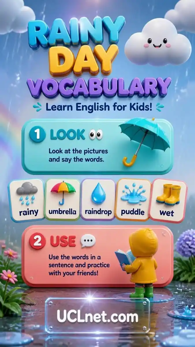 Kids Rainy Day Vocabulary lesson with children learning weather words and activities Kids Rainy Day Vocabulary learning with fun weather words and children - UCLnet.com