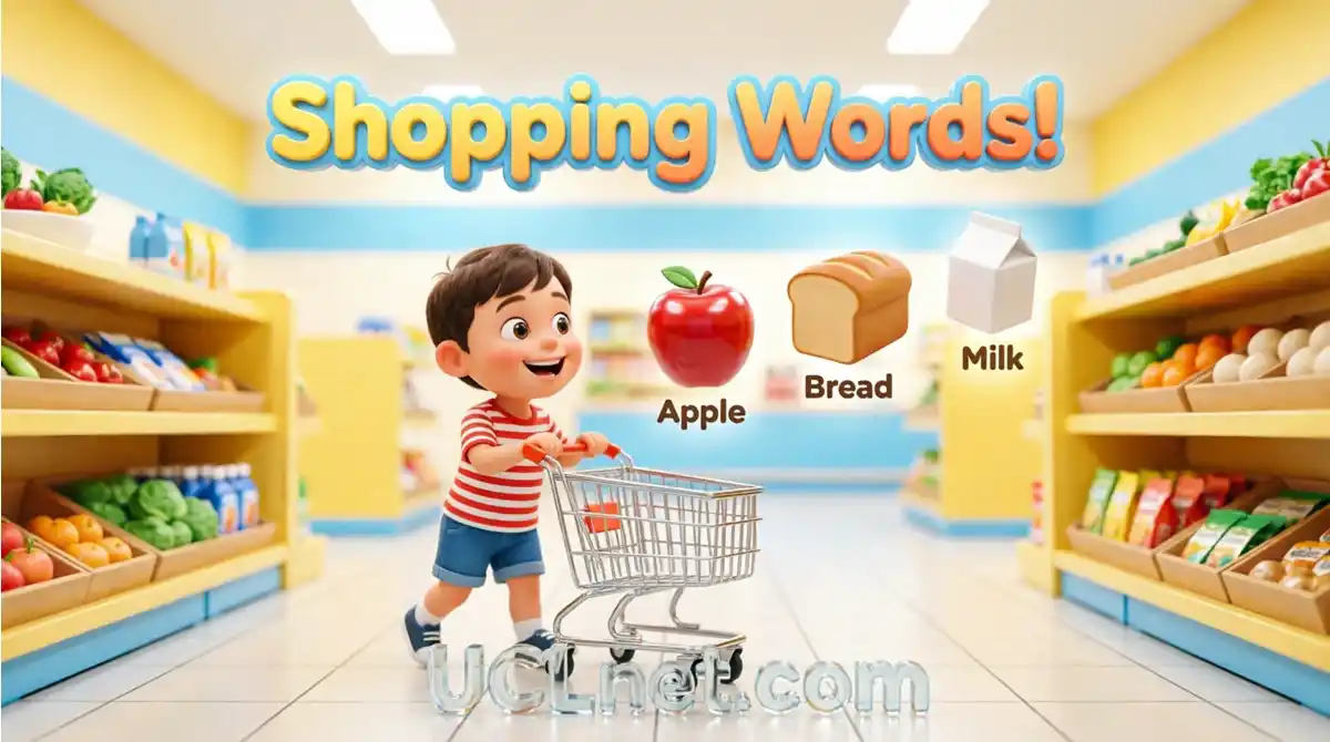 Learning Kids Shopping Vocabulary with fun store words and children - UCLnet.com