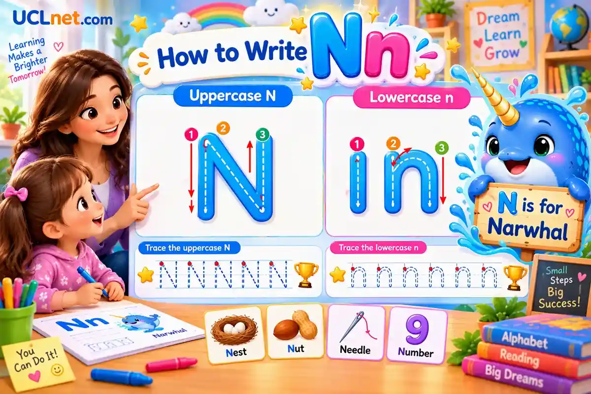 How to Write Letter Nn for Kids - UCLnet.com How to Write Uppercase N and Lowercase n for Preschool Kids - UCLnet.com