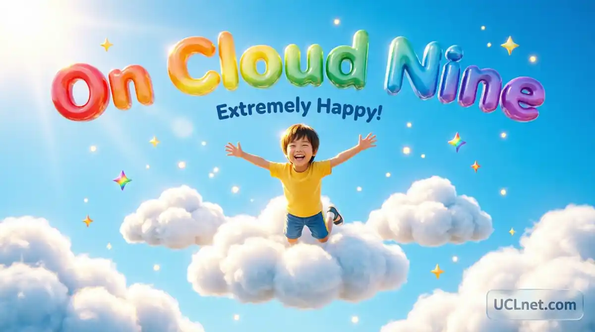 on cloud nine meaning for Kids - UCLnet.com Joyful child floating on clouds explains on cloud nine idiom for kids - UCLnet.com