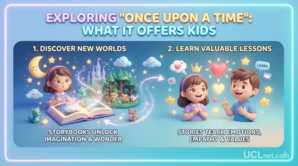 Exploring Once Upon a Time for Kids - UCLnet.com Educational infographic exploring the benefits of 'once upon a time' stories for children - UCLnet.com