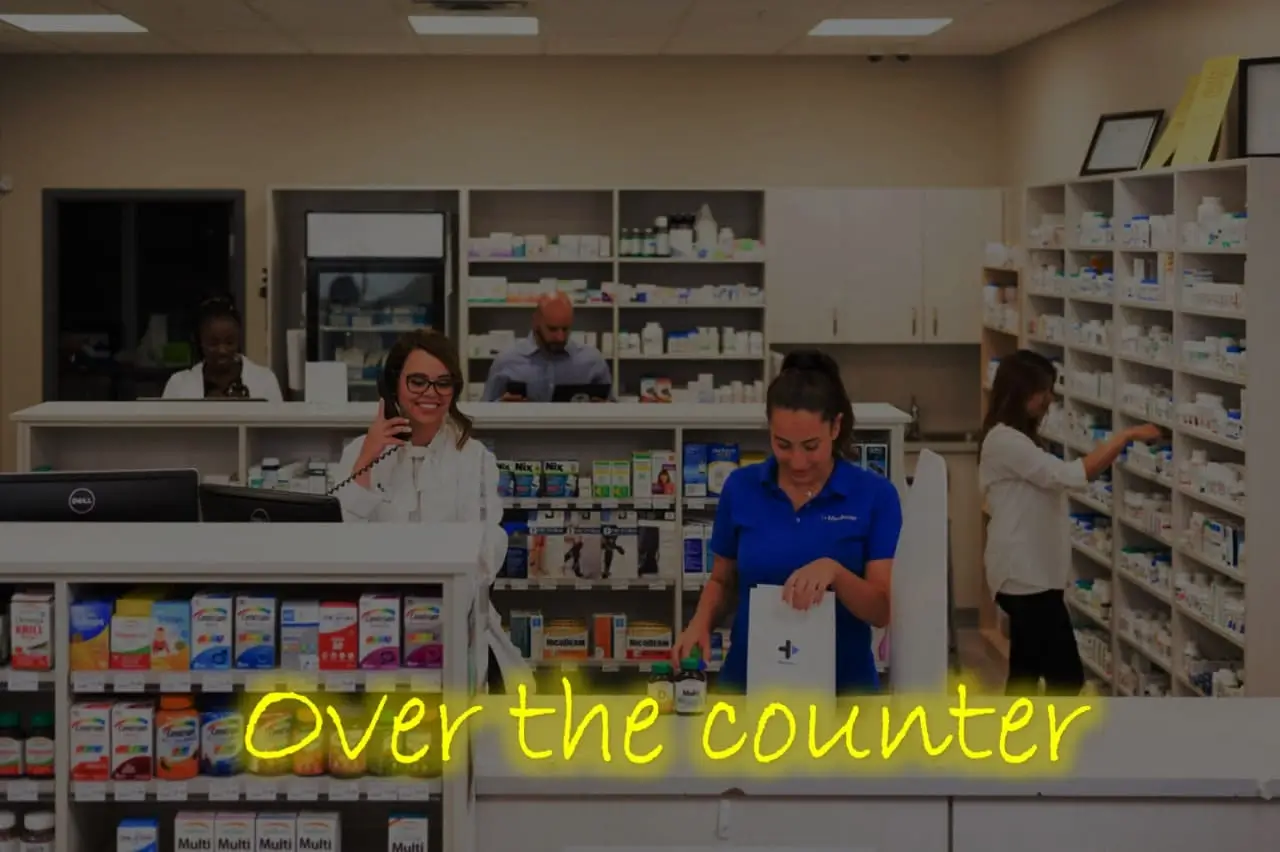 Over the counter medications on pharmacy shelf