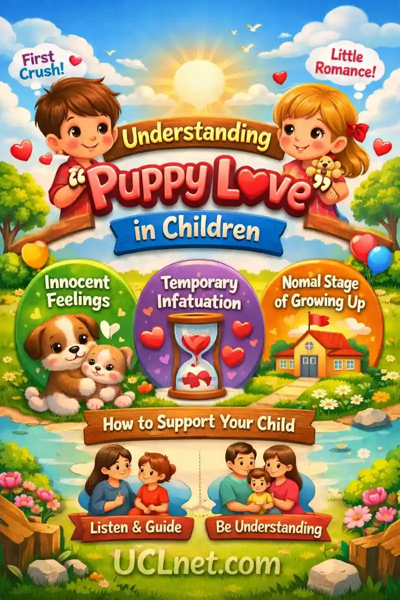 Puppy Love Idiom – UCLnet.com 3D educational kids infographic about “Puppy Love” – UCLnet.com