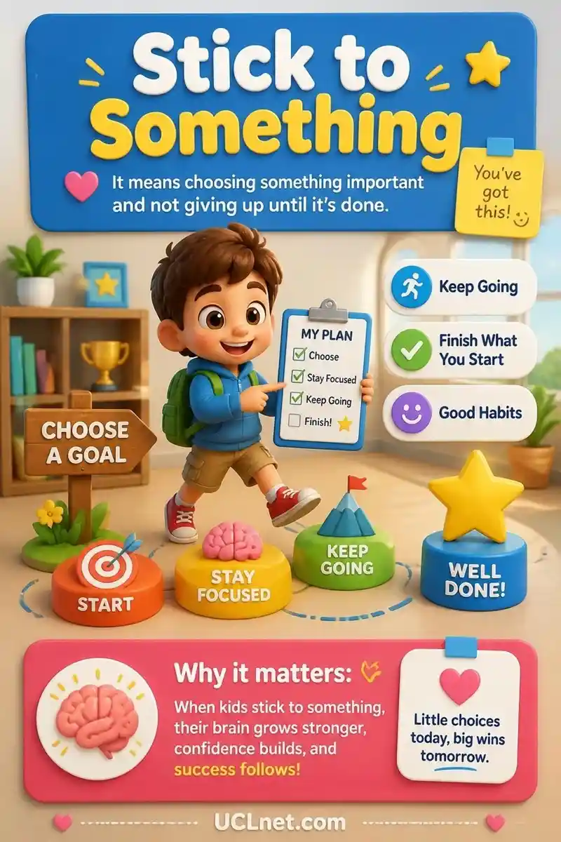 Stick to something meaning - UCLnet.com Stick to something meaning for kids educational infographic - UCLnet.com