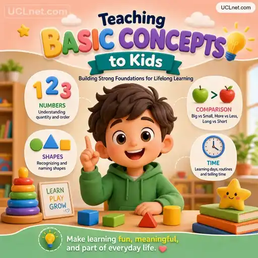 Teach Basic Concepts to Kids – UCLnet.com 3D vertical educational infographic teaching basic concepts to kids – UCLnet.com