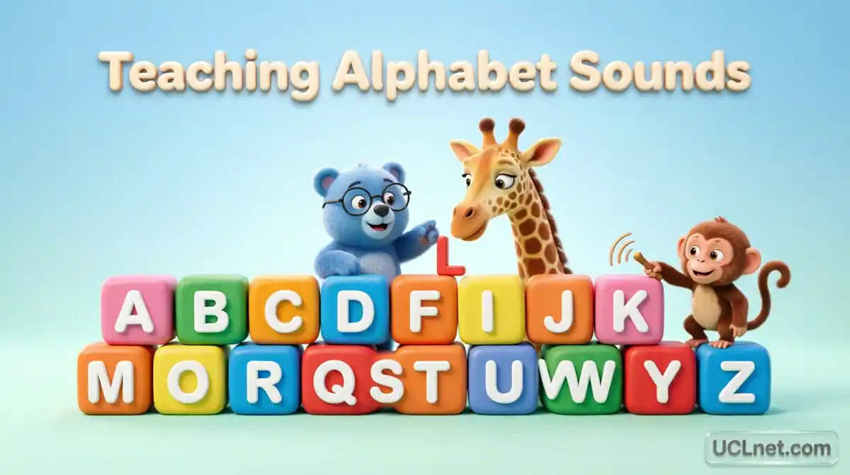 Teaching Alphabet Sounds Infographic - UCLnet.com 3D colorful educational infographic for teaching alphabet sounds to kids - UCLnet.com