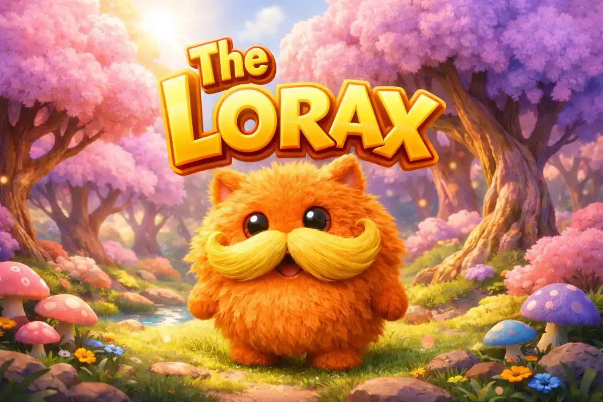 Tiny Orange Tree Protector - UCLnet.com A cute orange fluffy creature speaking out safely near bright yellow and pink trees - The Lorax - UCLnet.com