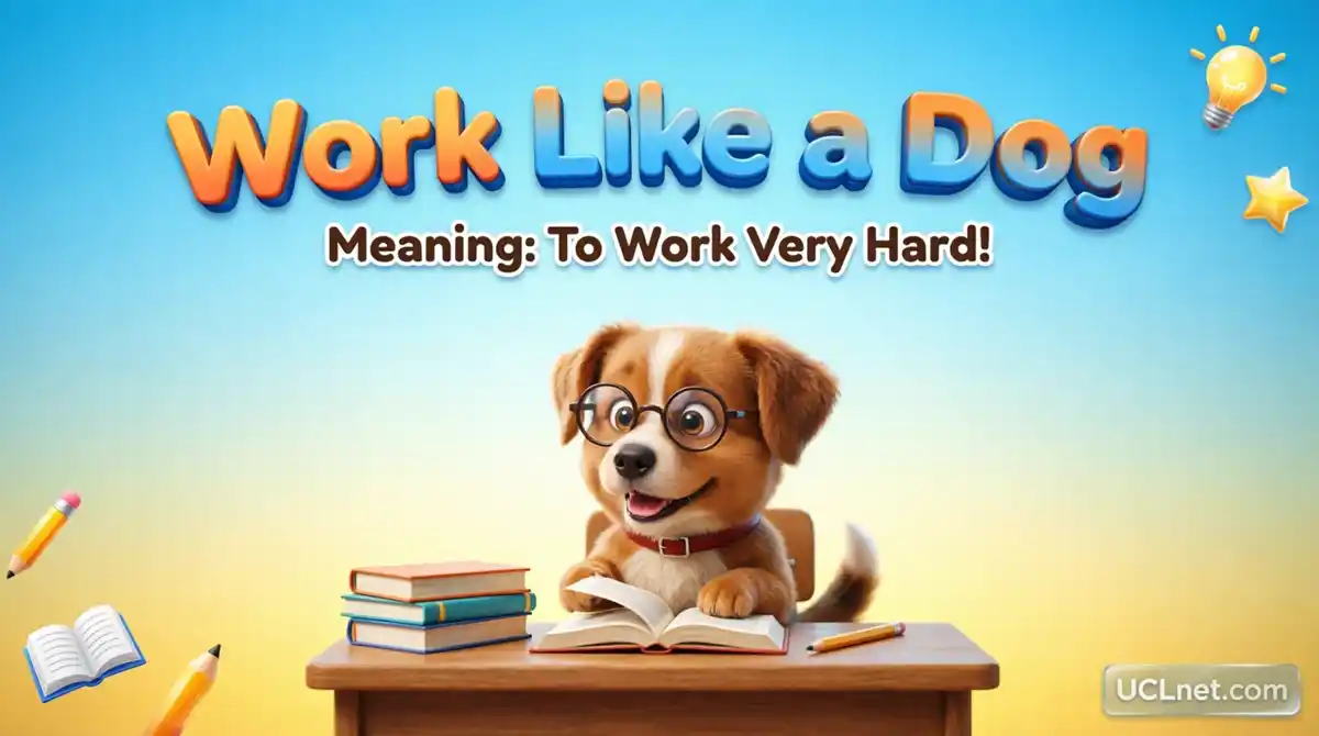 work-like-a-dog-idiom- UCLnet.com 3D cartoon dog studying hard, "work like a dog" idiom for kids - UCLnet.com