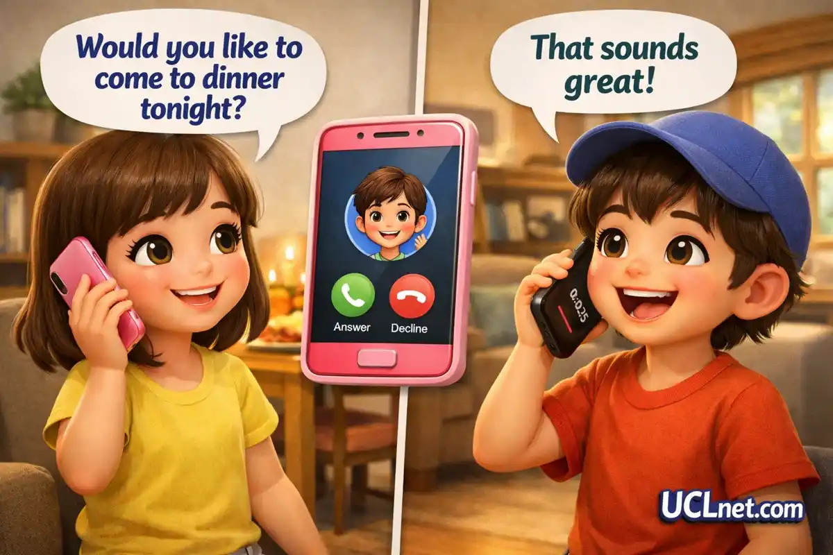 Inviting Someone to Dinner on the Phone Scene 3D illustration of a bear and a squirrel talking on their phones about dinner plans - UCLnet.com